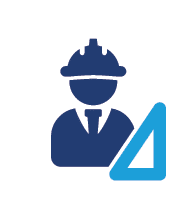 Icon of a man in a hard hat and blue triangle, representing personalized consultation.