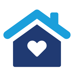 A blue house with a heart in the middle, showcasing expert execution with minimal disruption.